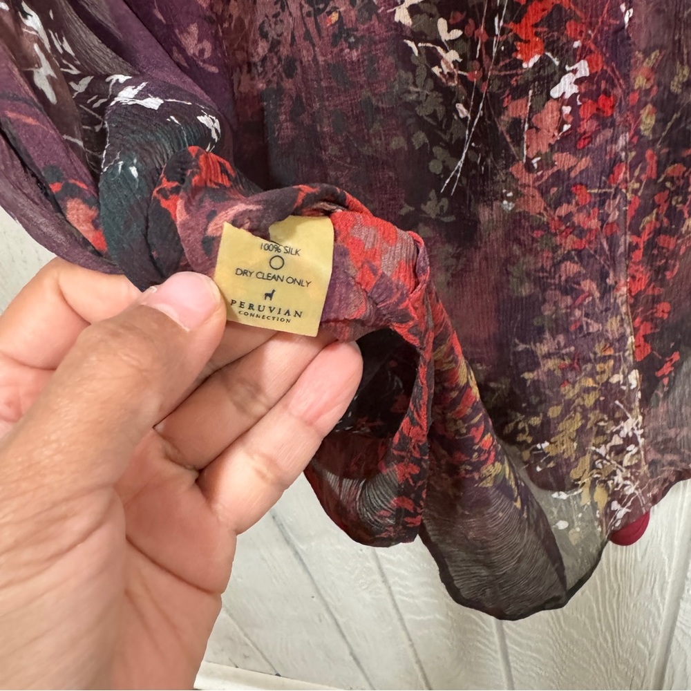 Peruvian Connection Silk Printed Blouse Size 6 - image 3